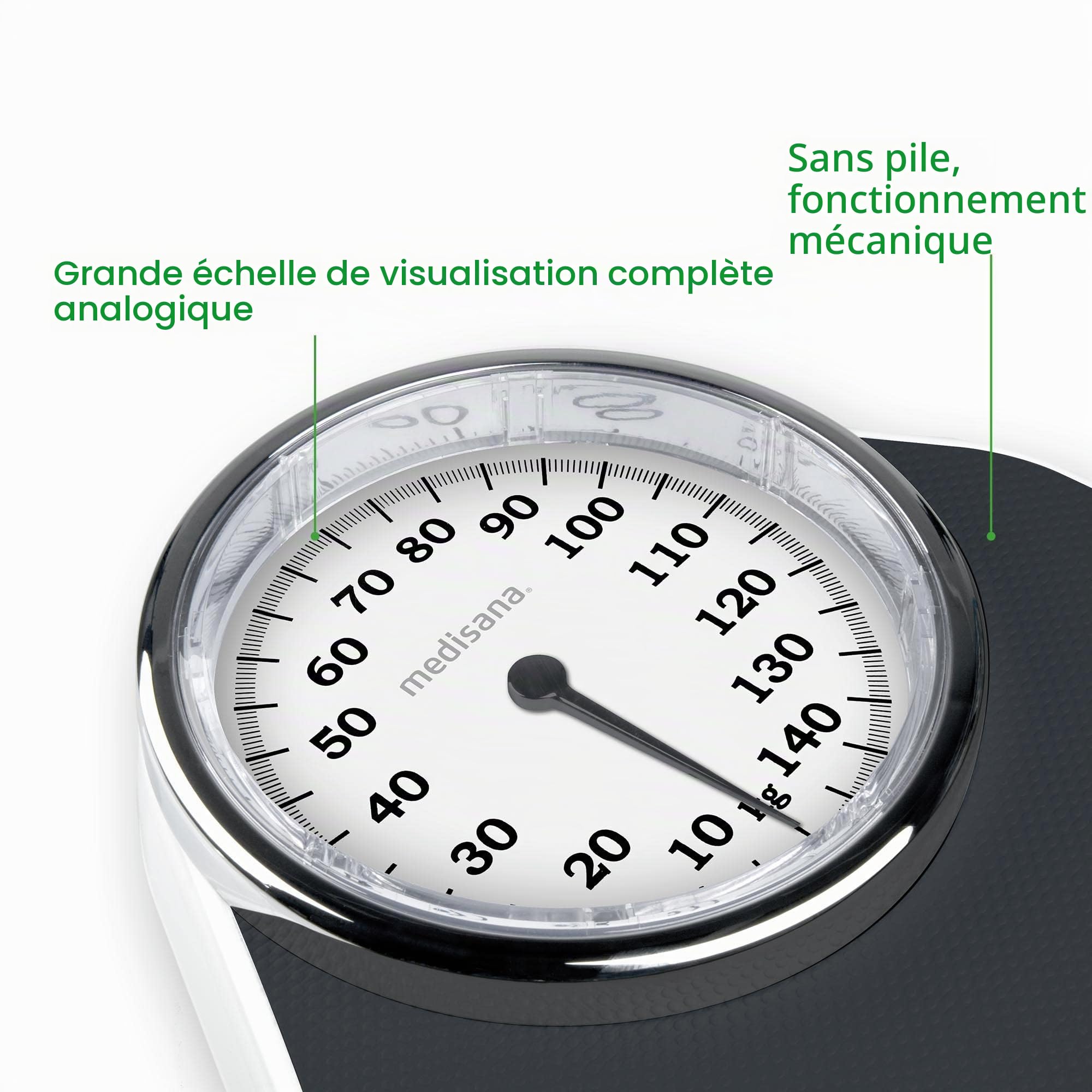 medisana PSD pèse-personne mécanique jusqu'à 150 kg, analogique, pèse-personne rétro au design classique Pèse-personne de salle de bains au design classique et avec grande graduation