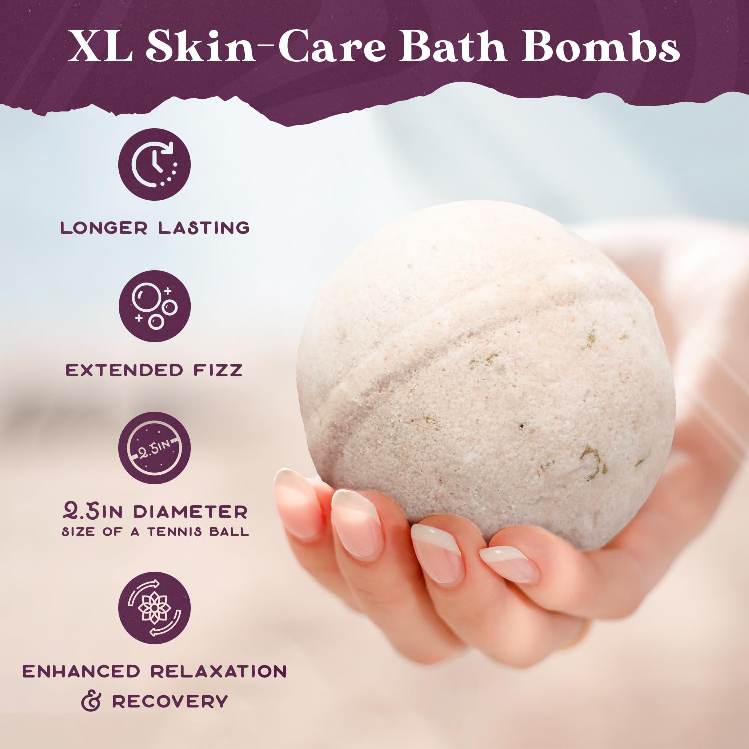 PURPLE CANYON Bombe da bagno naturali di capra brillanti | Latte di capra idratante per la pelle con argilla di calamina rosa per pelli sensibili | Bombe da bagno fatte a mano senza profumo per