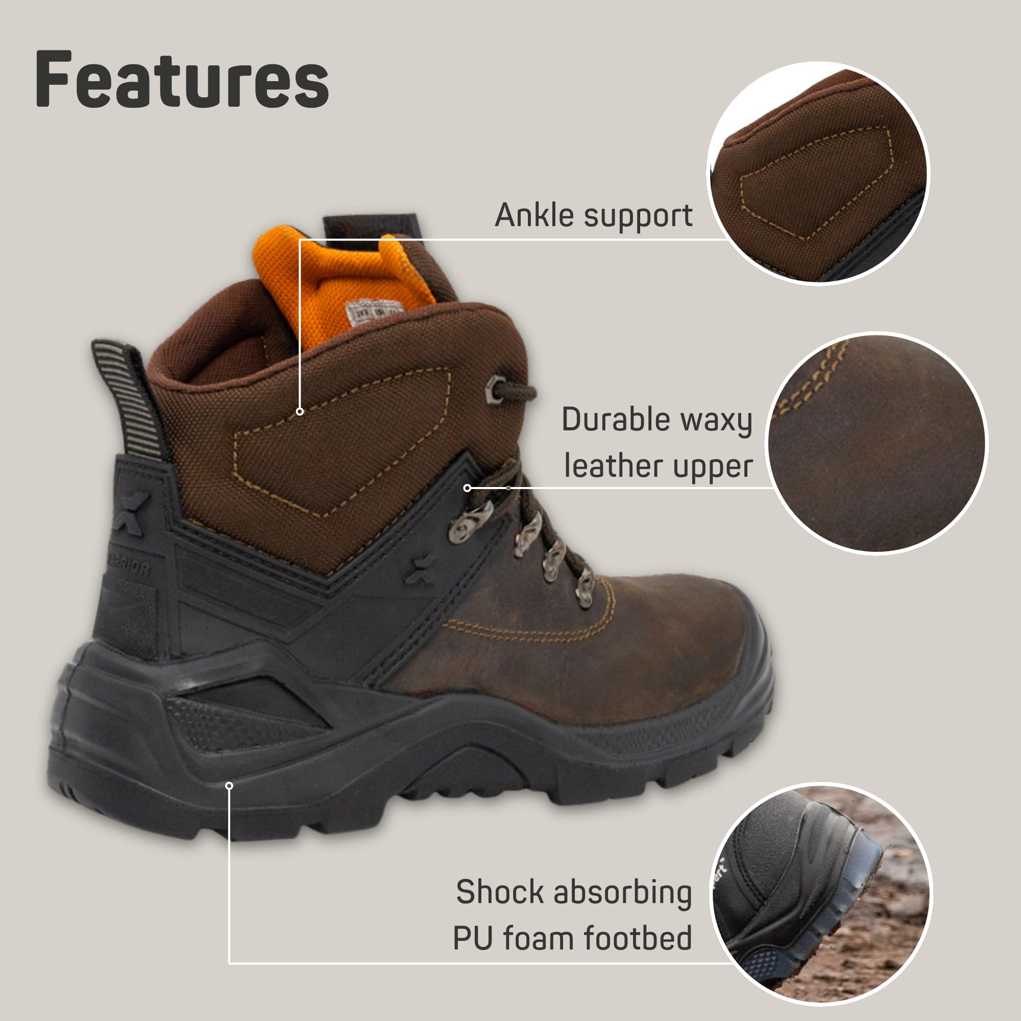 Xpert - Warrior S3 Safety Boots. Lace Up Steel Toe Cap Shoes, Comfortable And Water Resistant Boots For Men. S3 Rating With Midsole Design For Safety and Ankle Support
