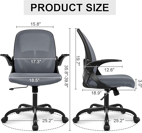 Miniatura 3 de Primy Silla de Oficina Ergonómica Silla de Escritorio con Soporte Lumbar y Altura Ajustables, Silla de Escritorio de Malla Transpirable Giratoria