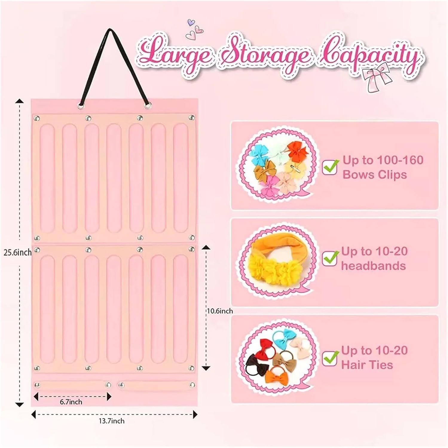 Headband Holder 2pcs Hair Bows Holder Large Capacity Headband Organizer Wall Hanging Hair Clip Storage Hanger Space Saving Hair Girls Wall Decor