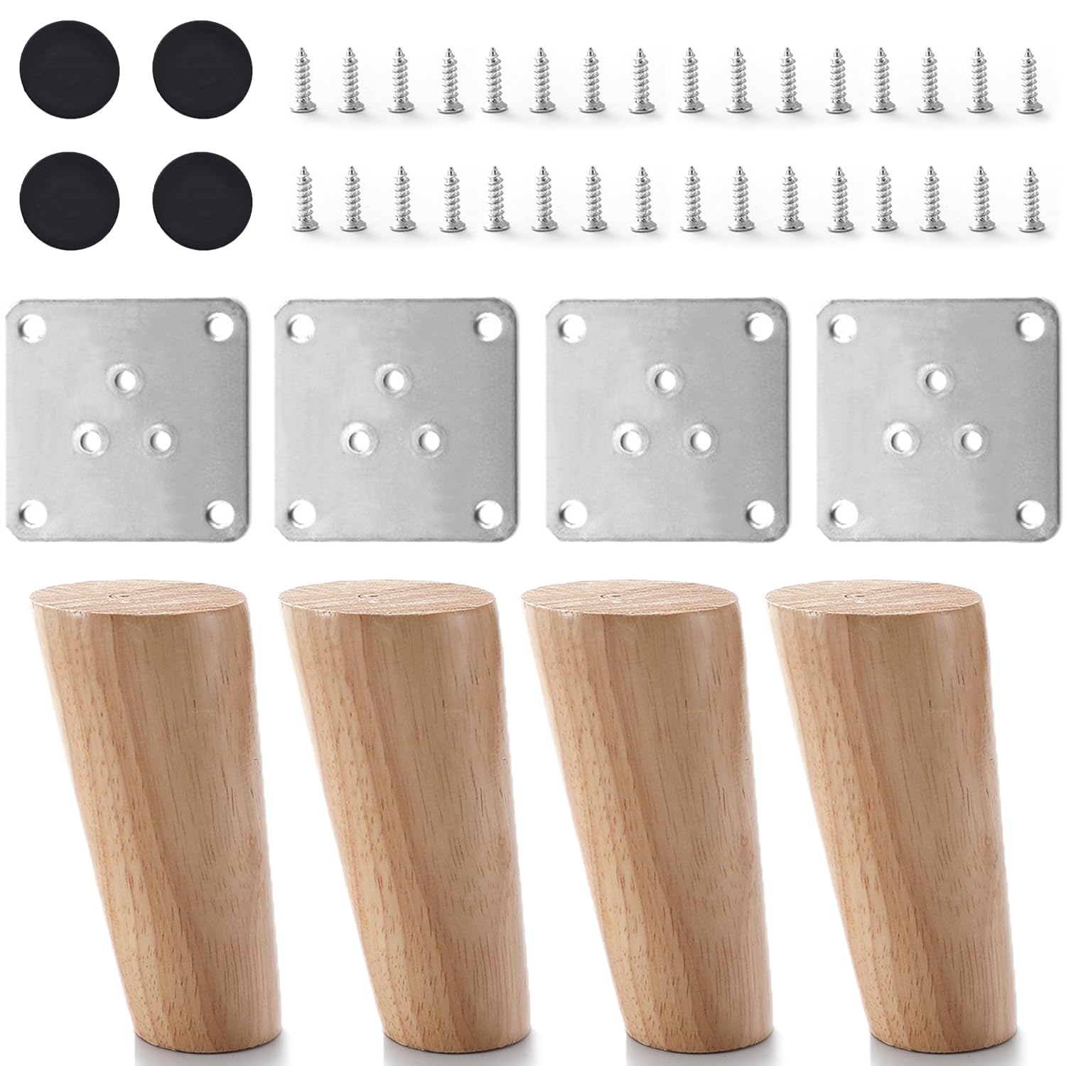 Cobenga 4 Pcs Wooden Furniture Legs, 10cm Round Solid Wood Furniture Legs Sofa Replacement Legs
