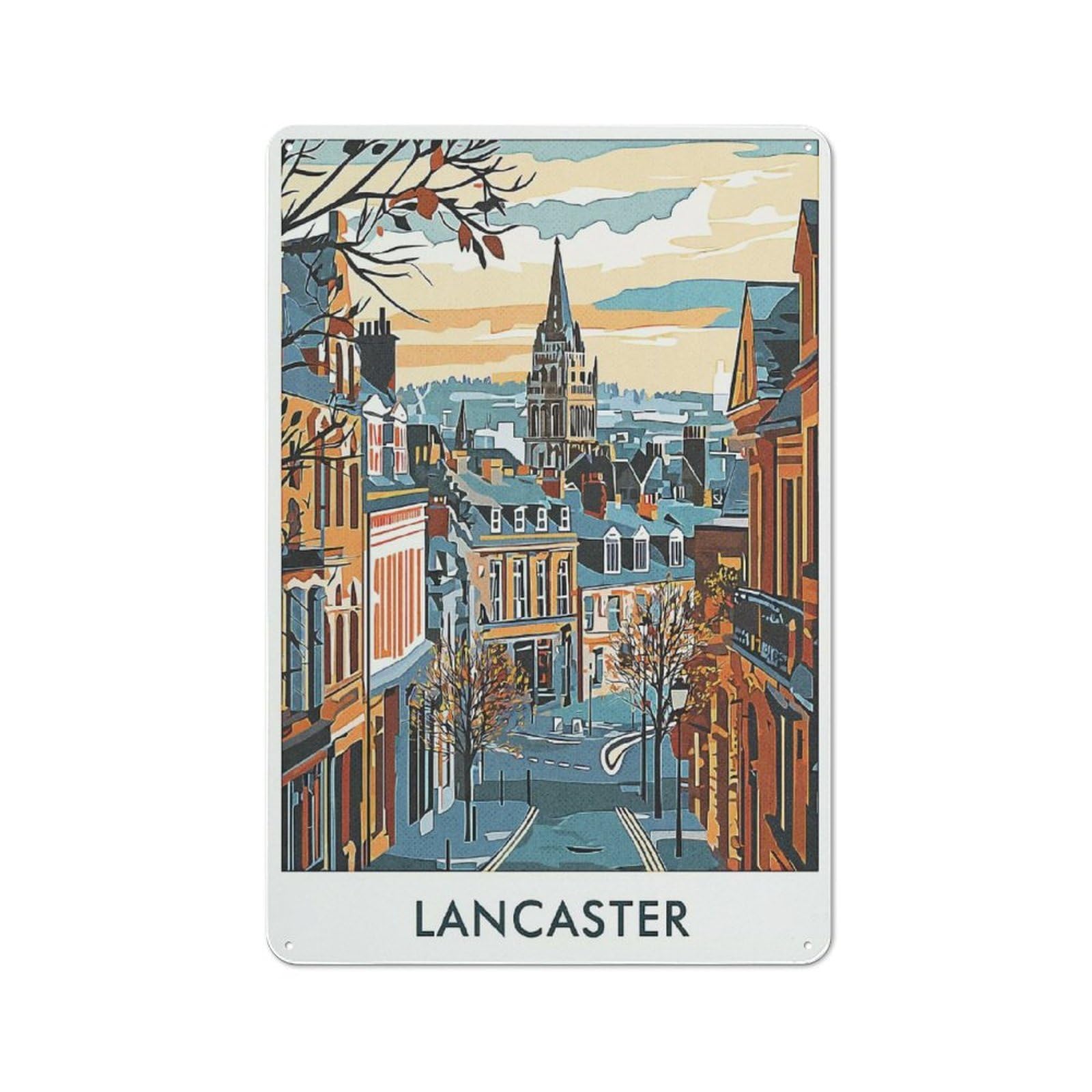 Junmoney Style-15 Decorative Tin Plaque With Lancaster Cityscape Design 30X20cm, Nostalgic Home Bar Decor For Bar, Kitchen, Garage Or Games Room