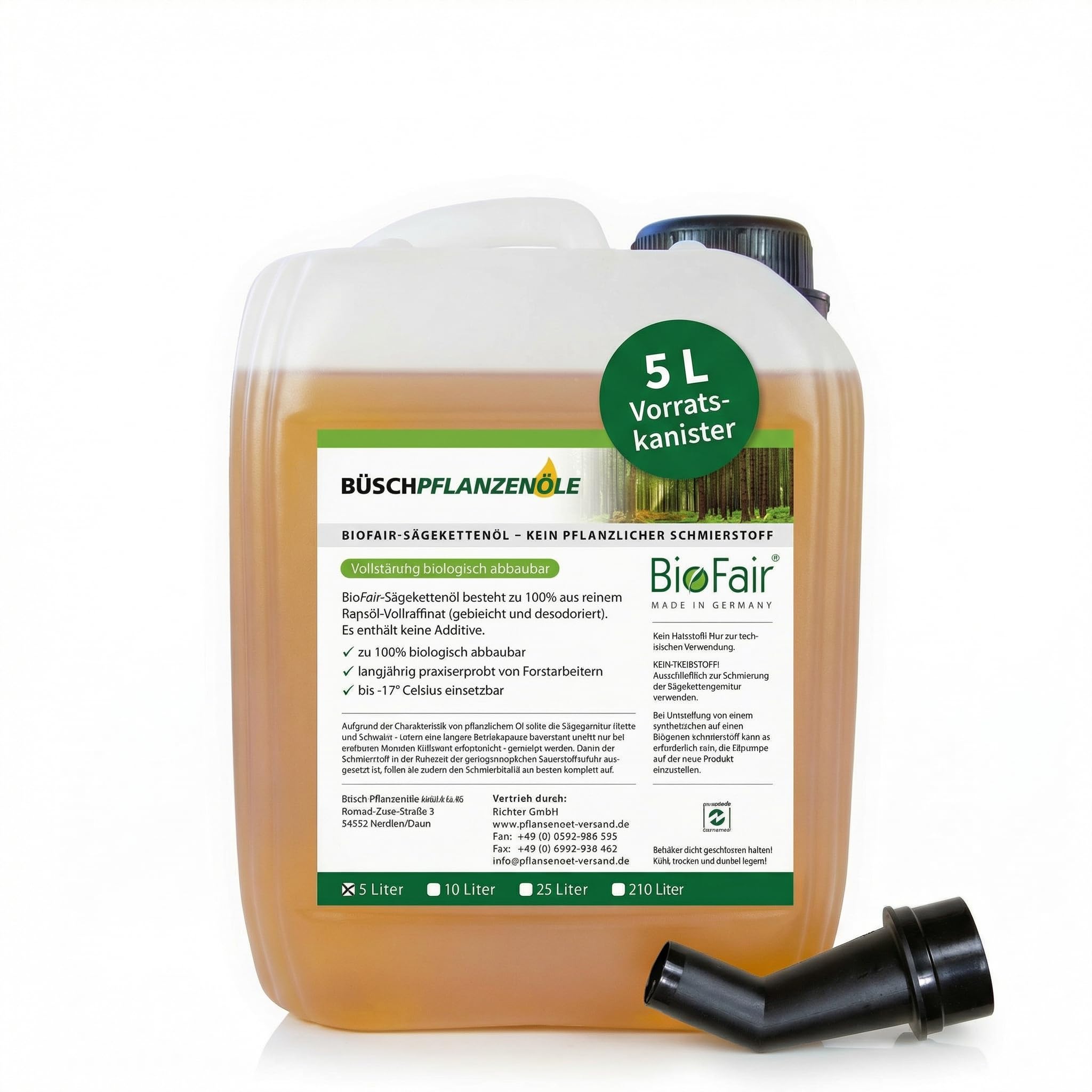 BioFair Sägekettenöl (5 Liter) aus 100% reinem Rapsöl-Vollraffinat