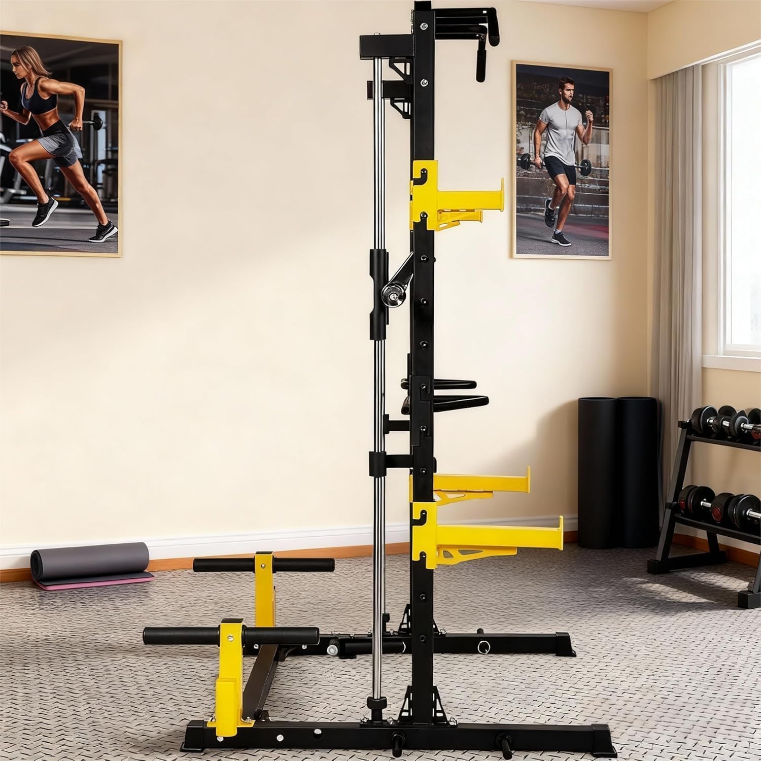 Fitvids Smith Machine Power Cage Multi-Function Adjustable Power Rack Exercise Squat Stand with J-Hooks and Other Accessories,Multiple Versions or Home Gym Strength Training