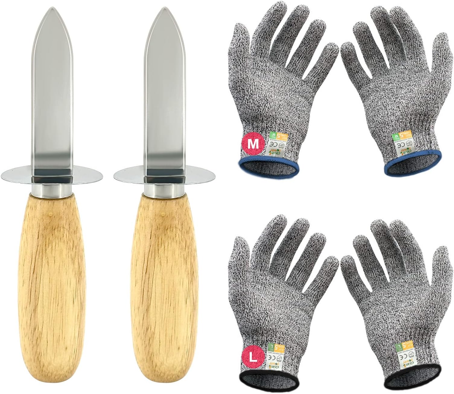 MYBMHTNB Oyster Shucking Knife Set of 2 Stainless Steel Oyster Knifes and 2 Pairs Level 5 Cut-Resistant Gloves，Oyster Knives Suitable for All Kinds of Shells and Oysters Shucking