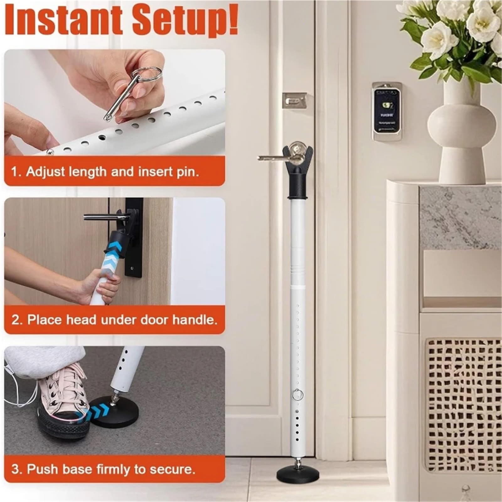 Barre de sécurité porte for la maison et les voyages, butoir Anti-effraction robuste réglable, Base antidérapante for l'avant pour Portes(Black)