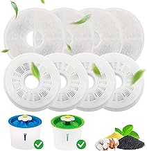 Pack of 8 Round Cat Fountain Filter, Filter for Cat Fountain with Resin and Activated Carbon, Drinking Fountain Filter for Cats and Dogs, Triple Filter Replacement Filter Cats for 3L ‎Catit Filter