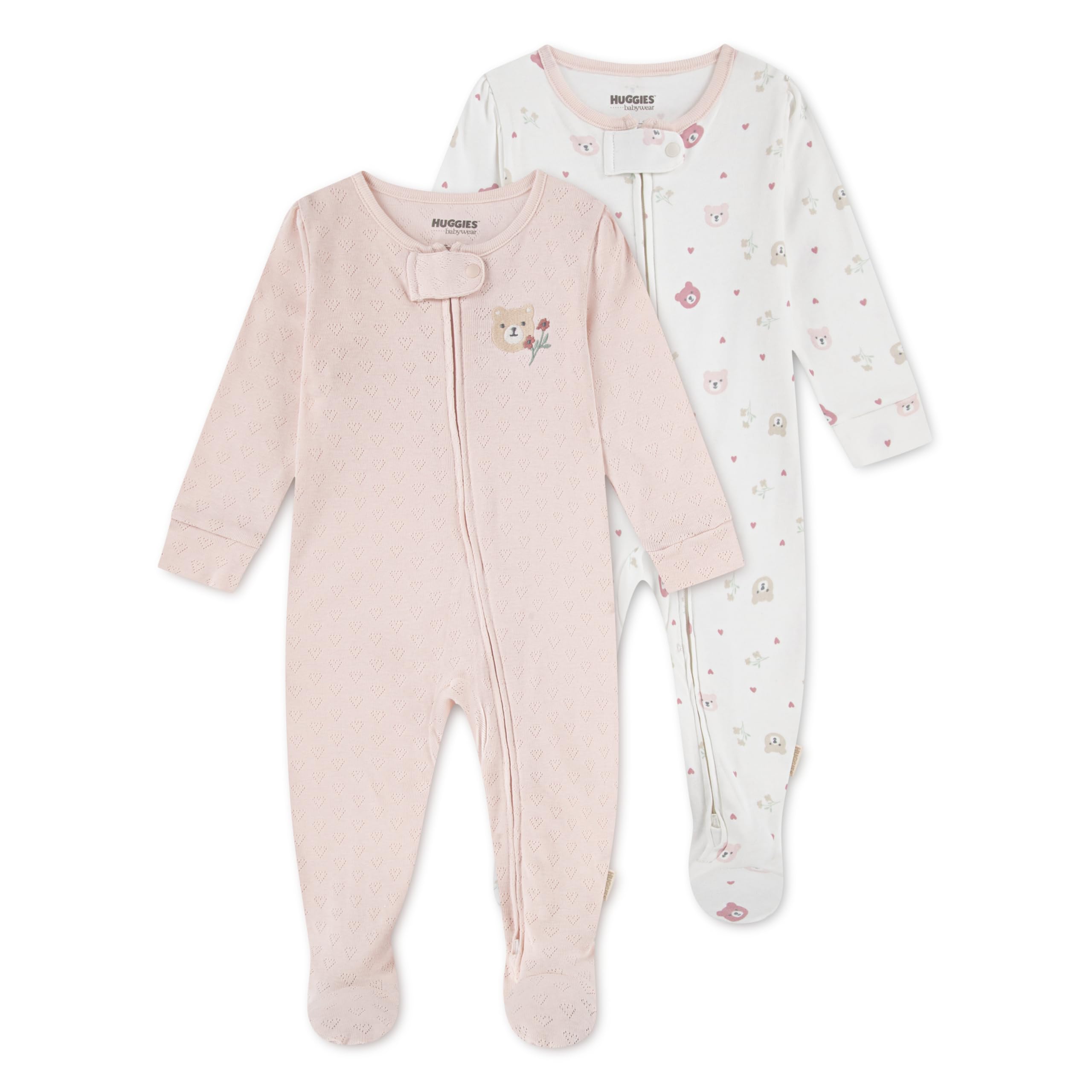 HUGGIES Mädchen Huggies Footed Coveralls 2-pack Trainingsanzug mit Füßen, 2 Stück