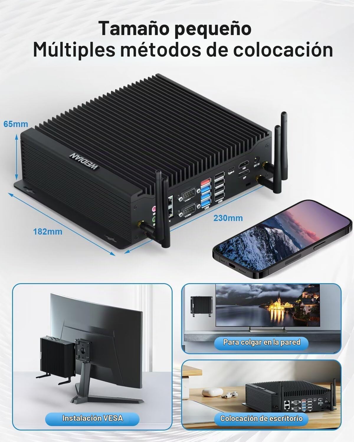 WEIDIAN PC Industriales, Industrial Fanless PC i5 10210U, Mini Computer with 6RS232 COM, Type-C, HD, DP Triple Display, 8USB, 2GPIO, WiFi, BT4.2, Win 11, VESA Mount (16GB DDR4 RAM 512GB SSD)