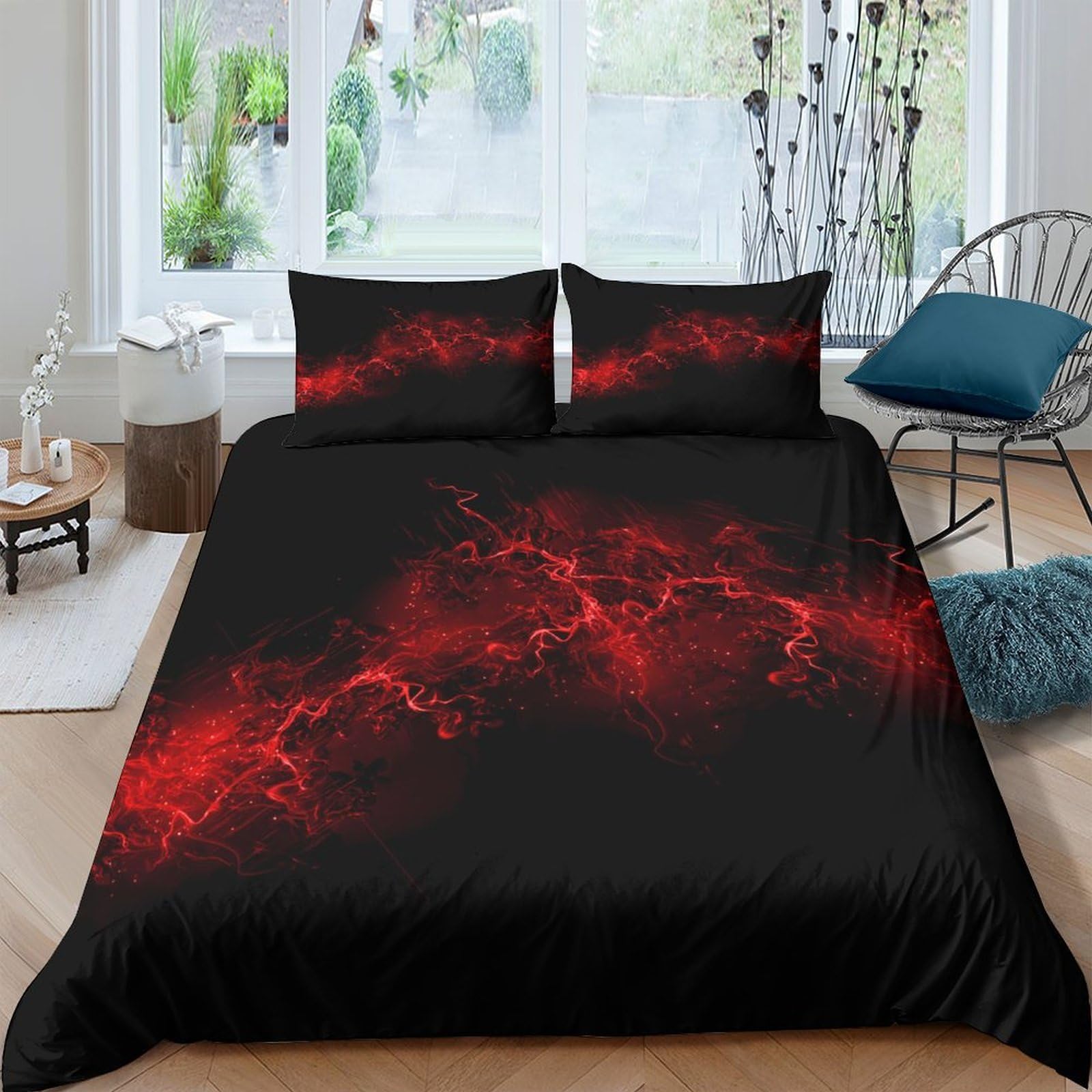 Ctjqhvkz Style-3 3D Printed Red Lightning Fitted Sheet Microfiber Black Thunder Bed Cover For Bedroom Guest Room Mattress Protection Single（135X200cm）