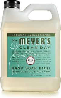 Mrs. Meyer's Basil Hand Soap Refill 33 oz - Essential Oils, Aloe Vera, Olive Oil, Cruelty-Free Moisturizing Clean