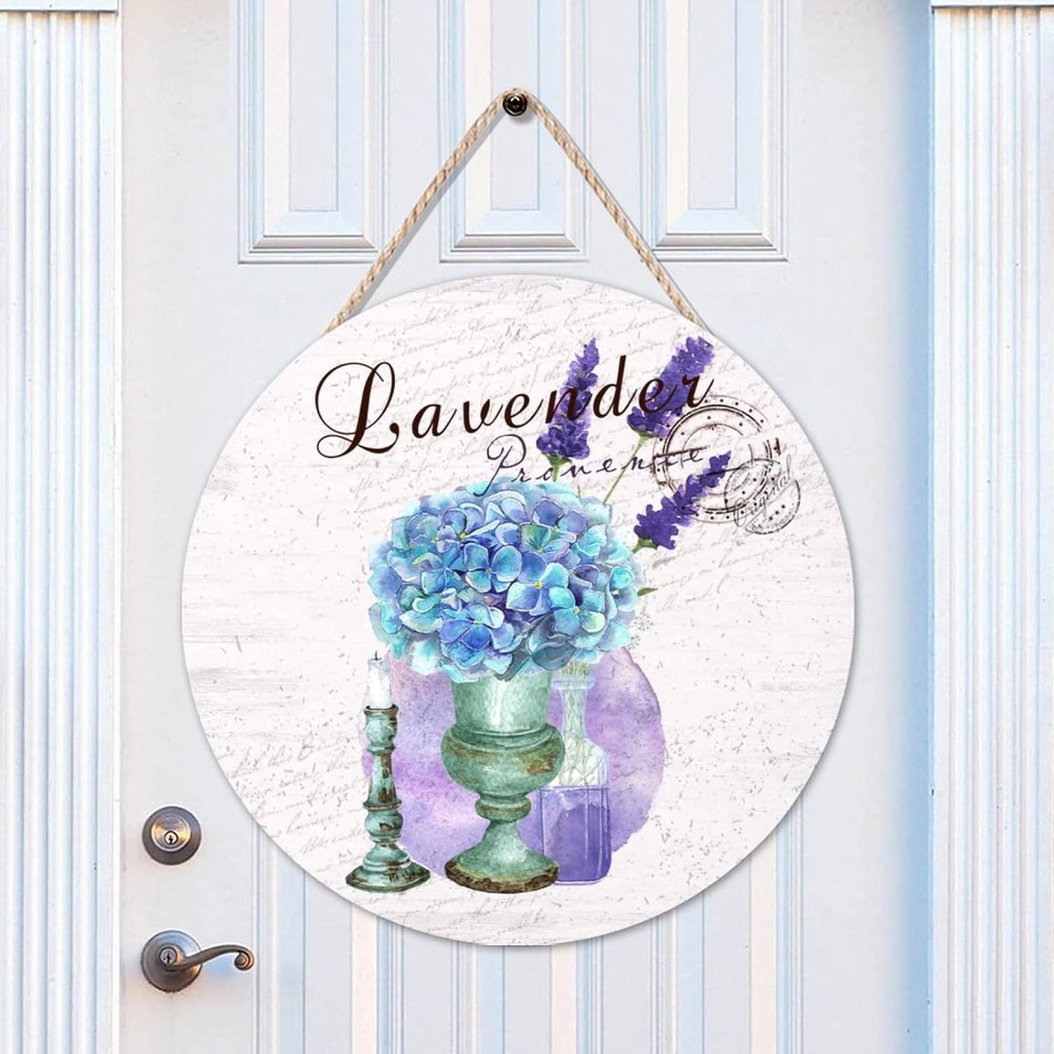 Lavender Wood Door Sign, Vintage Front Door Sign, 16x16in Old Paper Textures Wall Door Hanging Sign Decor for Outdoor Front Porch Farmhouse Housewarming Gifts