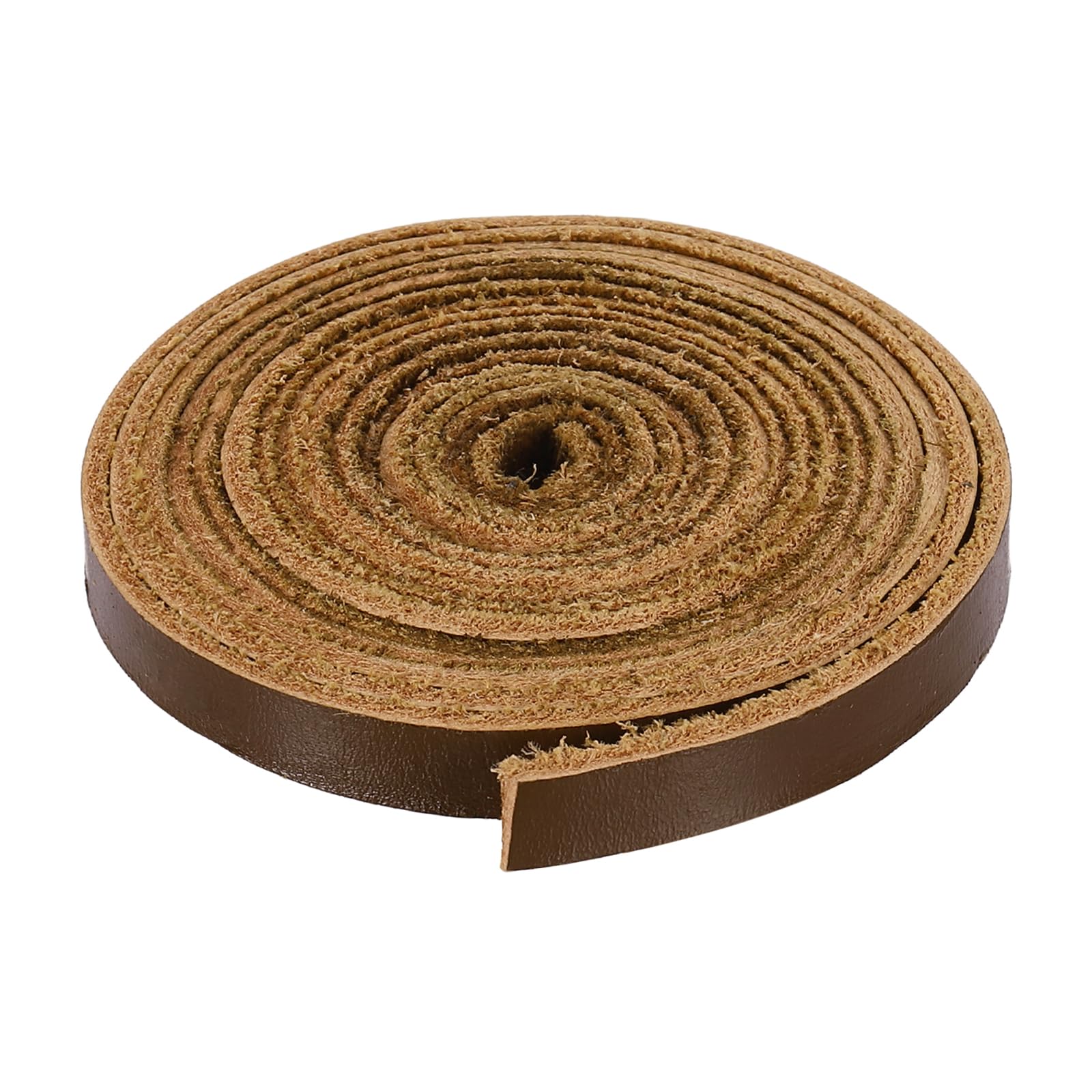 sourcing map 2.2 Yards Genuine Leather Strip, 0.39 Inch Wide Top-Grain Strap Flat Single Sided Leather Straps for DIY Craft Clothing Bag Strap Projects, Light Brown