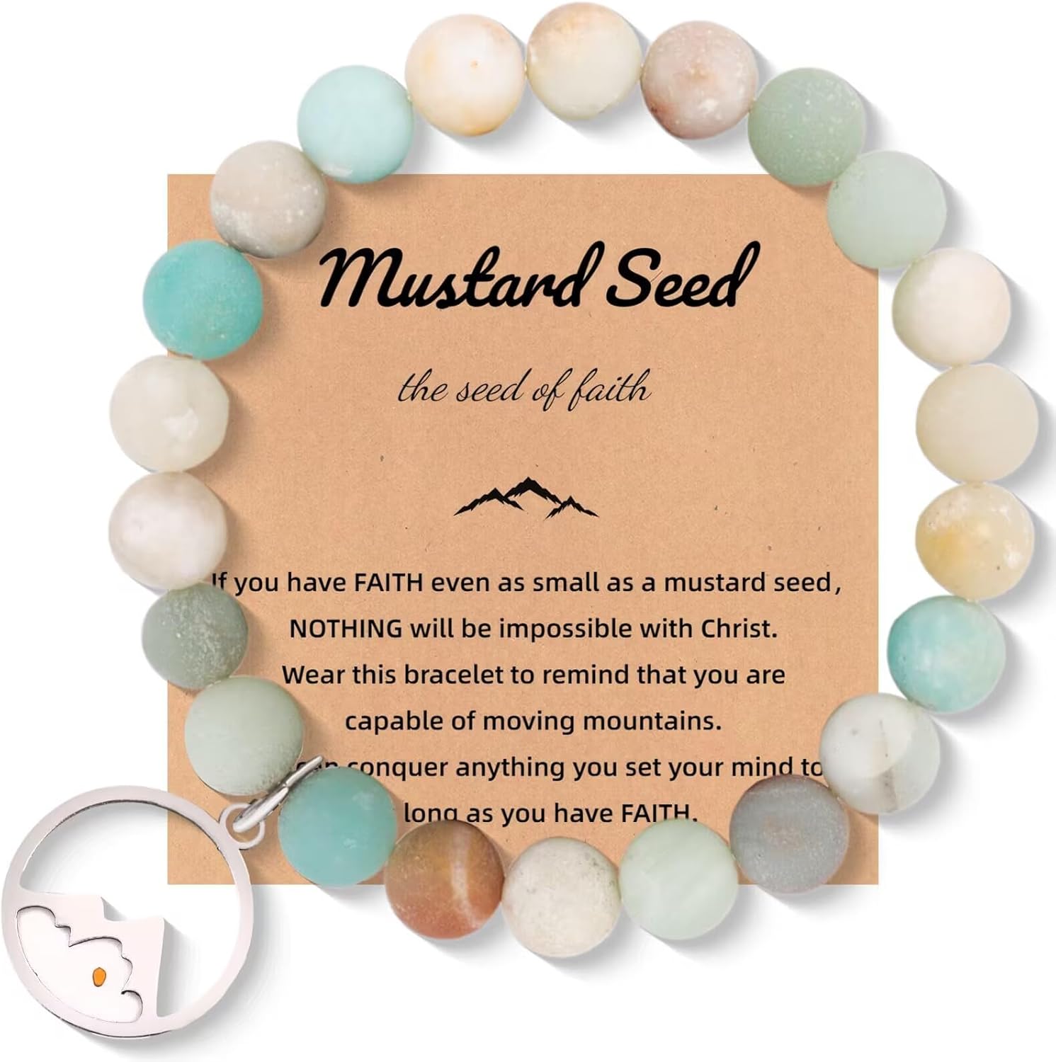 Christian mustard seed natural stone beads bracelet inspirational gift