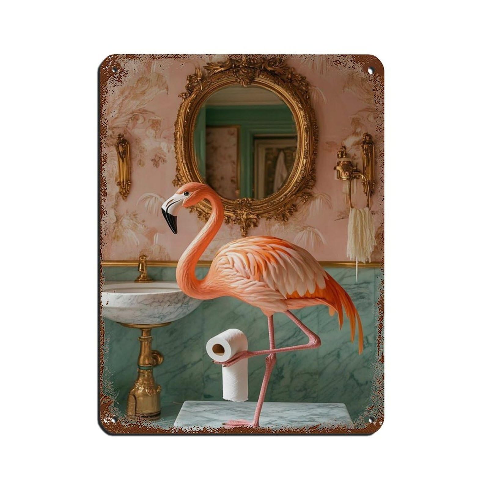 Lxwnze 30L X 40W Cm Flamingo Bathroom,Quirky Toilet Decor Tin Sign Vintage Metal Pub Club Cafe Bar Home Wall Art Decoration Poster Retro 12X16inch(30X40cm)