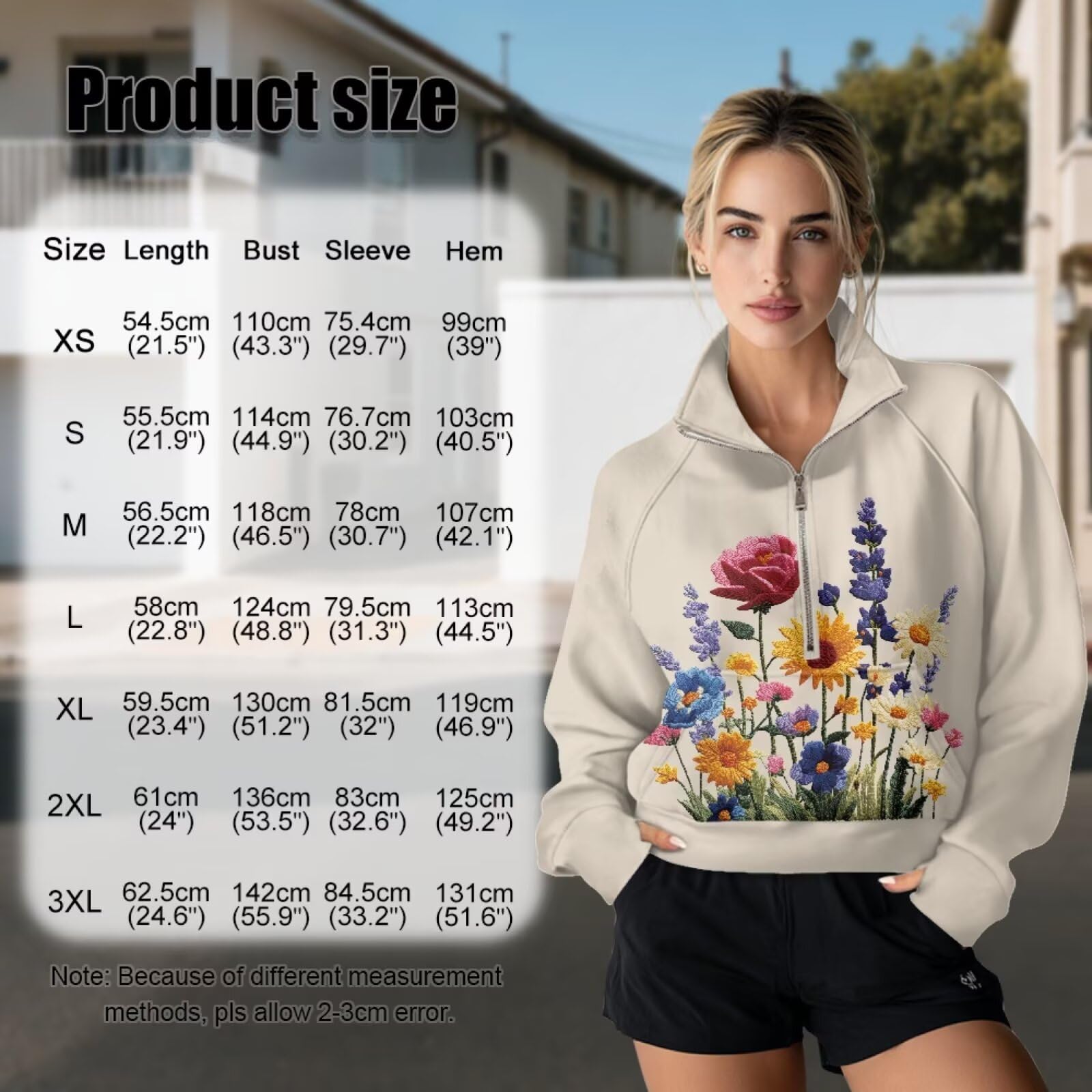 Poceacles Damska bluza z kapturem z zamkiem błyskawicznym 1/2 i otworem na kciuk, oversize, miękka bluza z kapturem, na co dzień, na zewnątrz