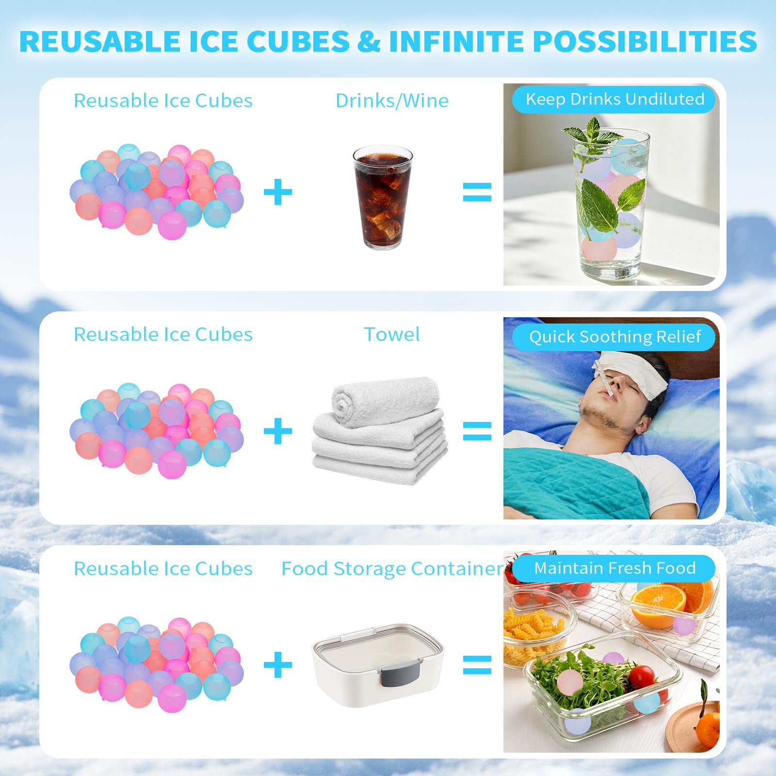 Lot de 300 glaçons réutilisables pour glacières, changement de | Glaçons en plastique sans BPA, aspect faux glaçons, ne diluent pas la saveur, recongelables, sac de rangement