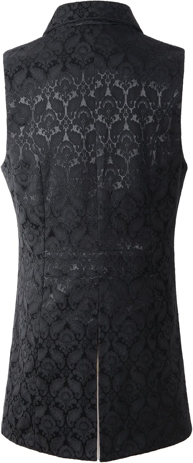 Mens Gothic Steampunk Double Breasted Vest Waistcoat VTG Brocade - Image 2