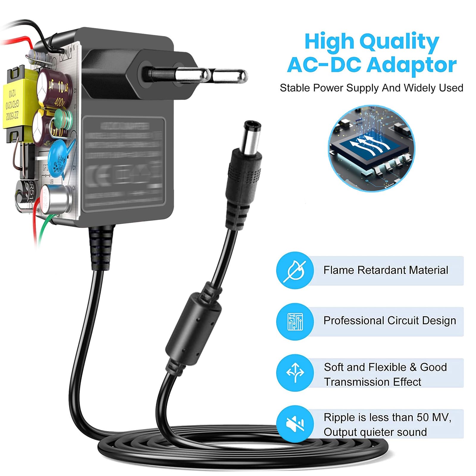Adaptateur d'alimentation 12V pour Clavier Yamaha, Câble d'alimentation CA/CC 100-240V pour 12V 2A PA-130a PA-130b PA-150b P45 PA-3b PA-3c PA-5d PSR-210 PSR-78 P125 E373 Piano électronique.