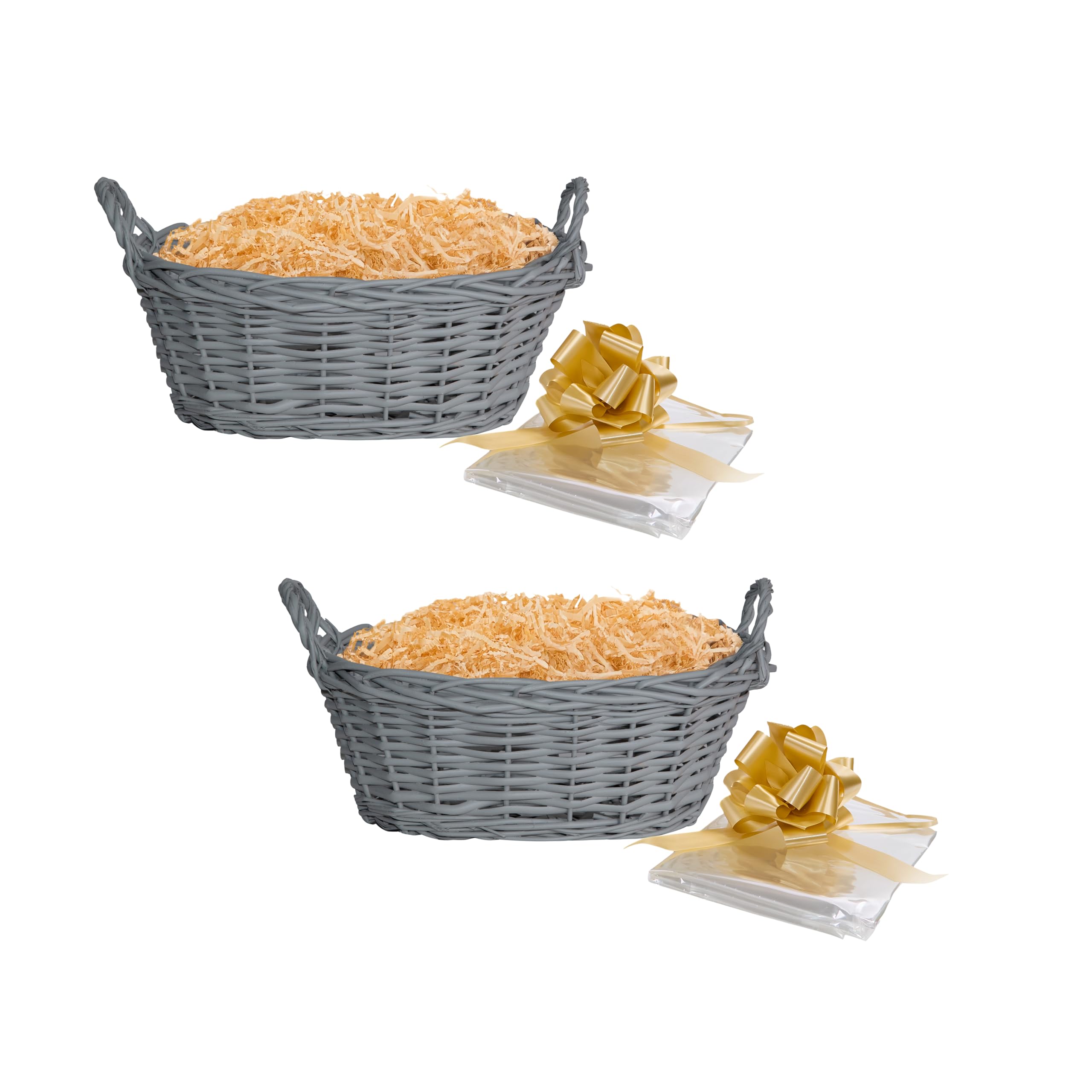 Wickerfield Grey Baskets, Beige Fillings Set Of 2 Handwoven Wicker Gift Baskets Diy Empty Hamper Kit For Christmas, Christening, Wedding, Birthday Gift (Grey Baskets, Beige Fillings)