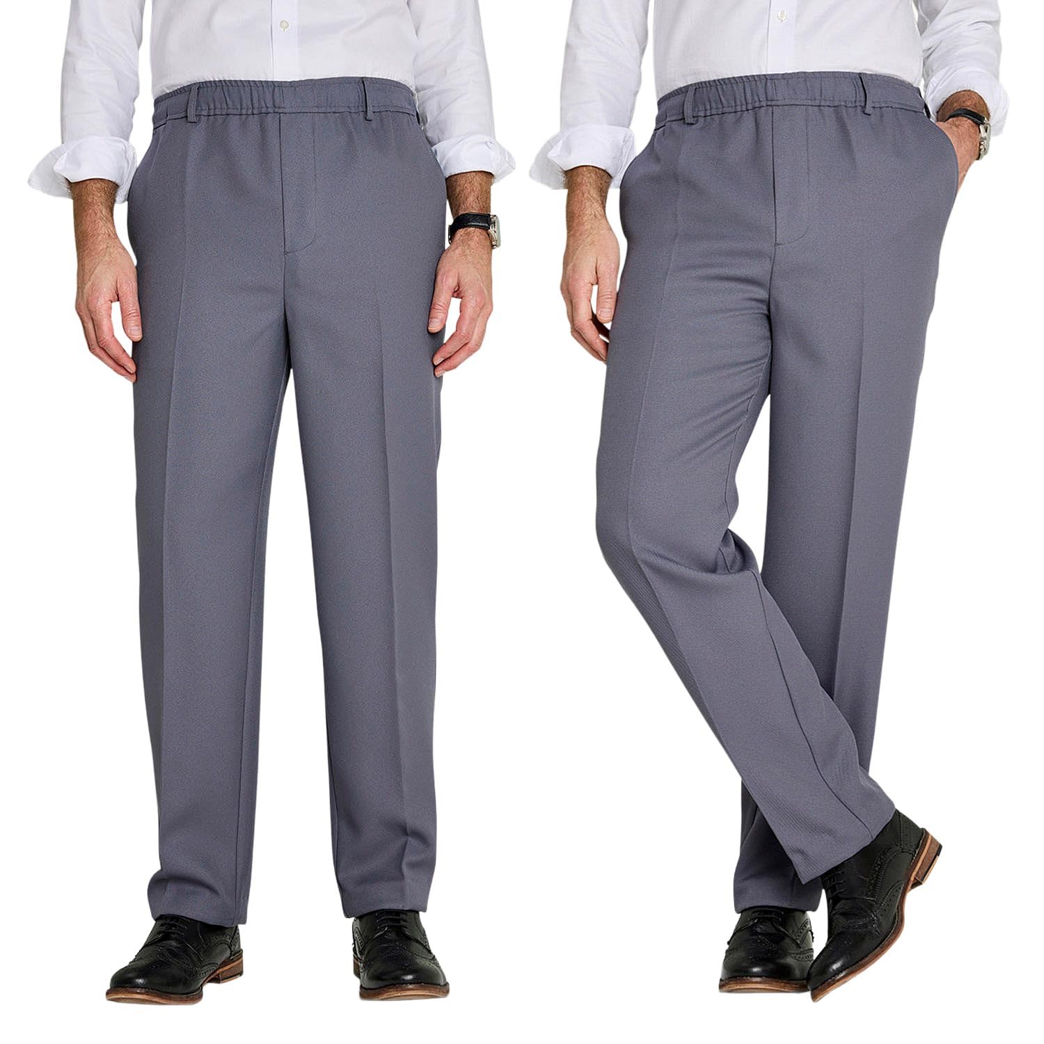 Chums Men's Pack of 2 Elasticated Waist Pull-On Trousers with Drawcord Grey 32W / 29L