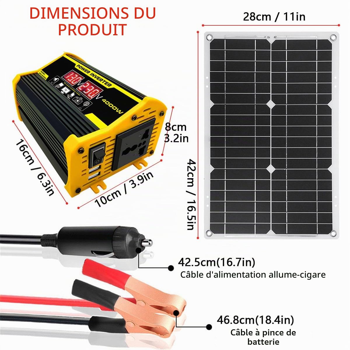Kit Complet D'énergie Solaire, Panneau Solaire 400W Et Kit Inverseur, Convertisseur D'énergie Solaire 12V à 110/220V, Contrôleur 30A avec 2 Ports USB,Yellow
