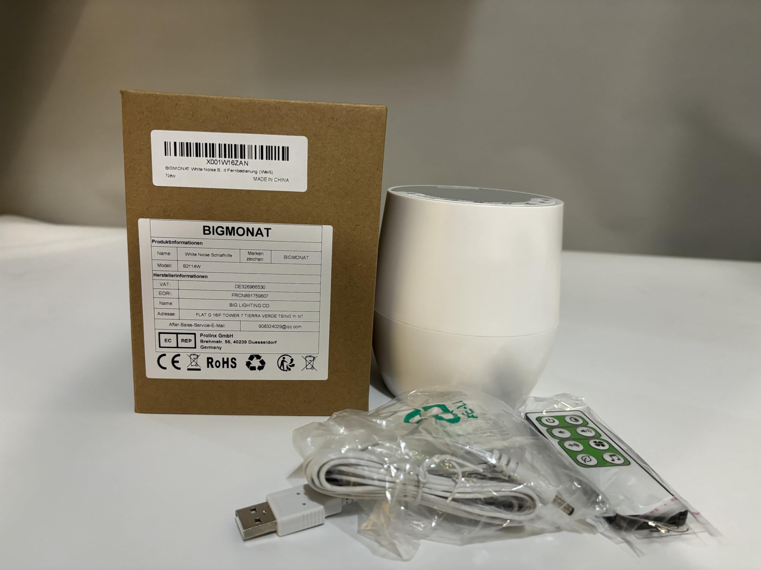 BIGMONAT Máquina De Ruido Blanco con Control Remoto,60 Fuentes de Sonido Calmantes Naturales y de Corriente Alterna (Incluidas),Adecuadas Para Adultos y Bebés Pequeños - Blanco