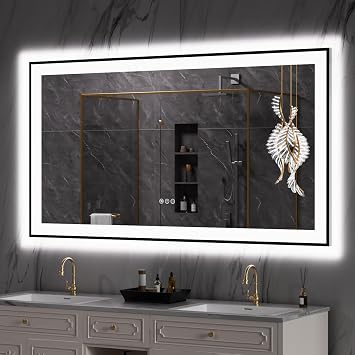 LOAAO 55"X30" LED Bathroom Mirror Black Framed
