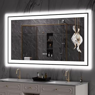 LOAAO 55"X30" LED Bathroom Mirror Black Framed
