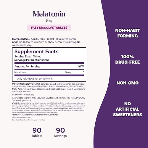 Miniatura 6 de Natrol Melatonina de disolución rápida de 5 mg, suplementos de melatonina para un sueño reparador, apoyo para el sueño para adultos, 90 tabletas