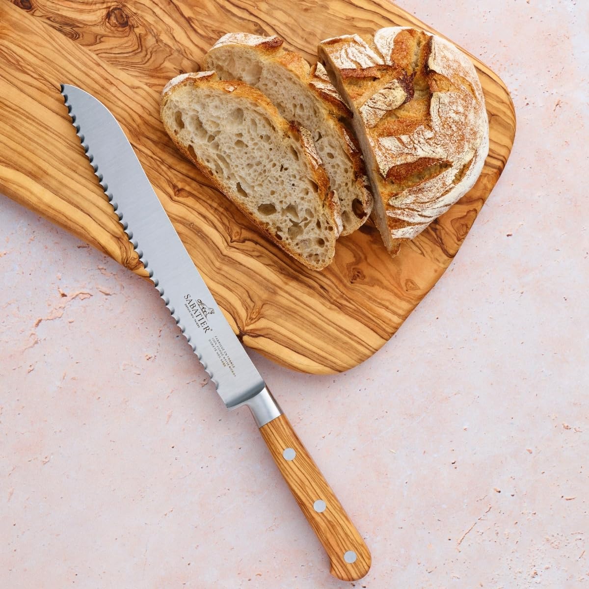 Sabatier, Ideal Provençao Nóż Do Chleba W 100% Kuty, Wyprodukowany We Francji, 20 Cm, Ostrze I Nity Ze Stali Nierdzewnej, Zaprojektowany Do Łatwego Krojenia Chleba, Bagietek I Wypieków