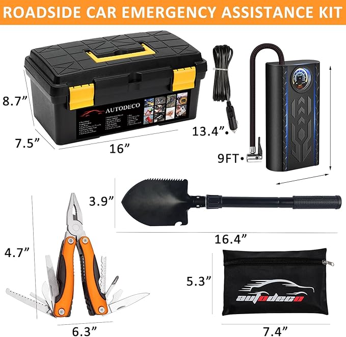 Kit de Emergencia para Auto 98 Piezas con Compresor y Cables de Puente miniatura 4