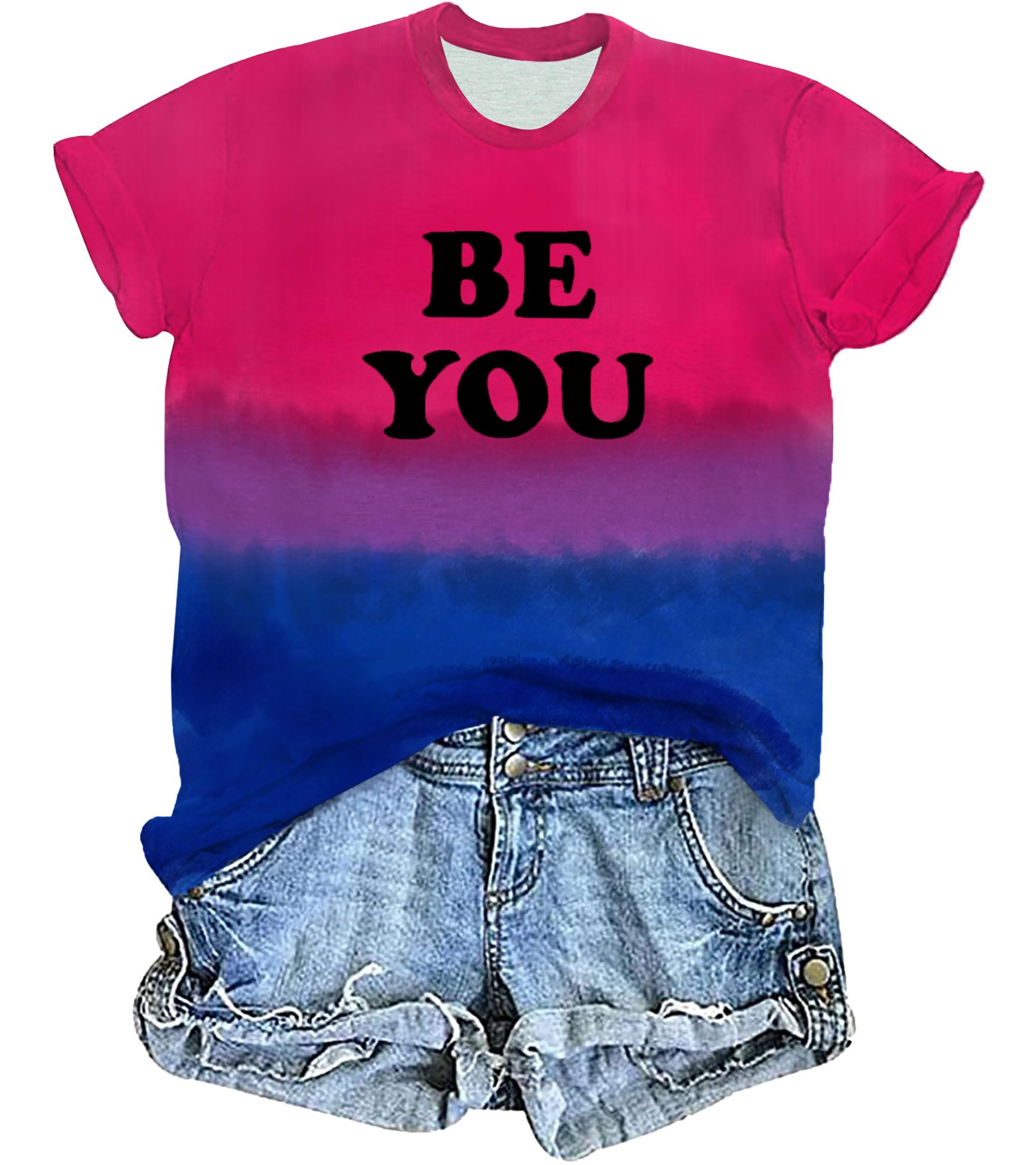 UYIQL Pride Shirts for Women LGBT Flag Graphic Tshirt Short Sleeve Rainbow Pride Month Tee Tops