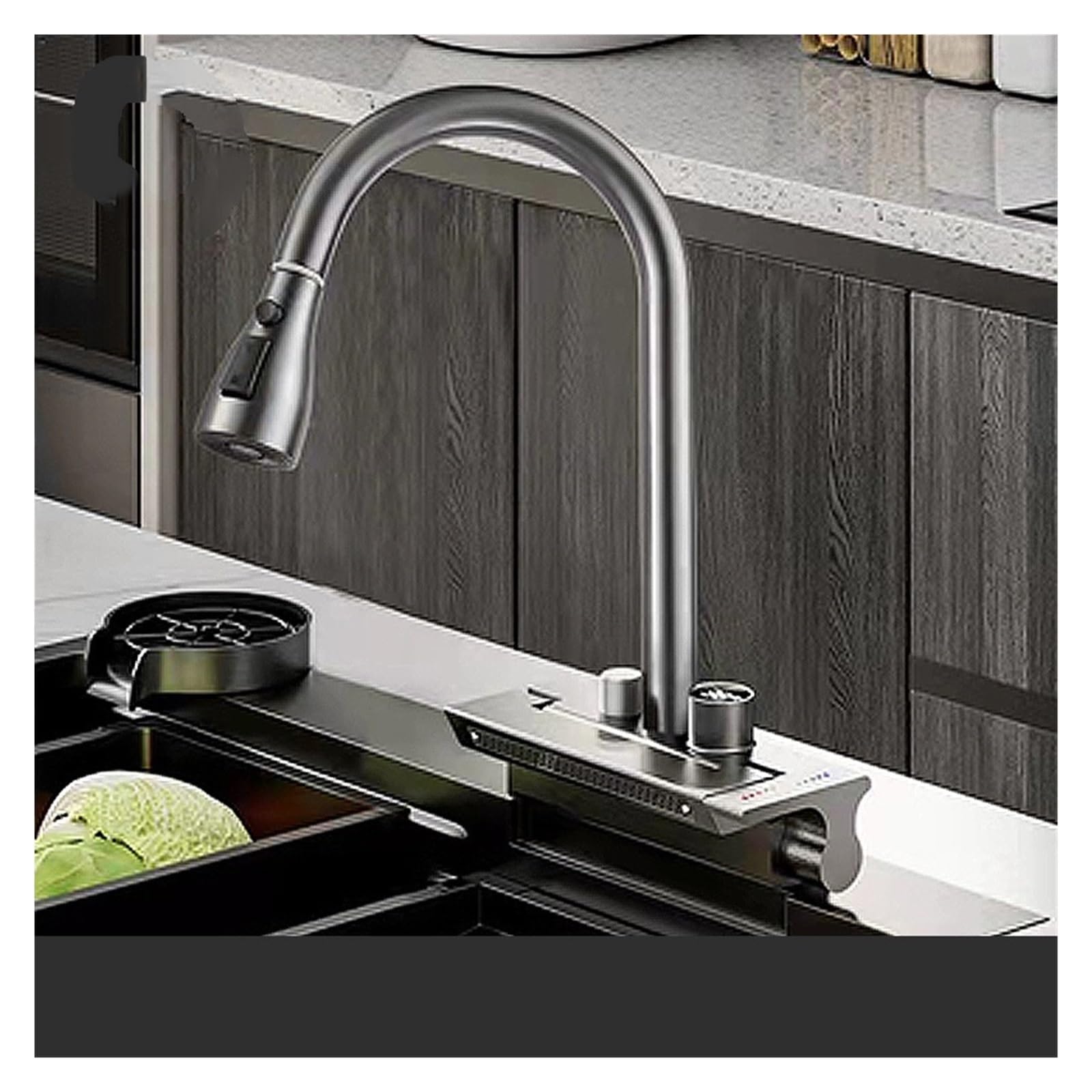 ZYCHSJXA Waterfall 3 Effluent Modes Faucet Basin Sink Single Hole PullOut with Digital Display All Copper Kitchen Faucet(C)