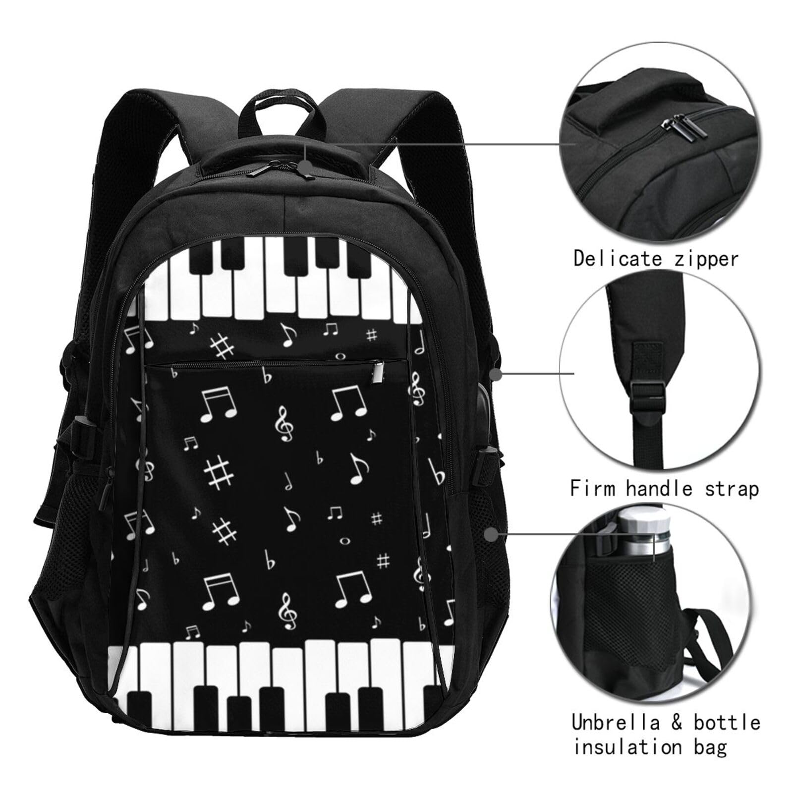 InOmak Musiknoten Klavier, Reiserucksack, Freizeitrucksack, Schulrucksack, Laptop-Rucksack für Damen und Herren