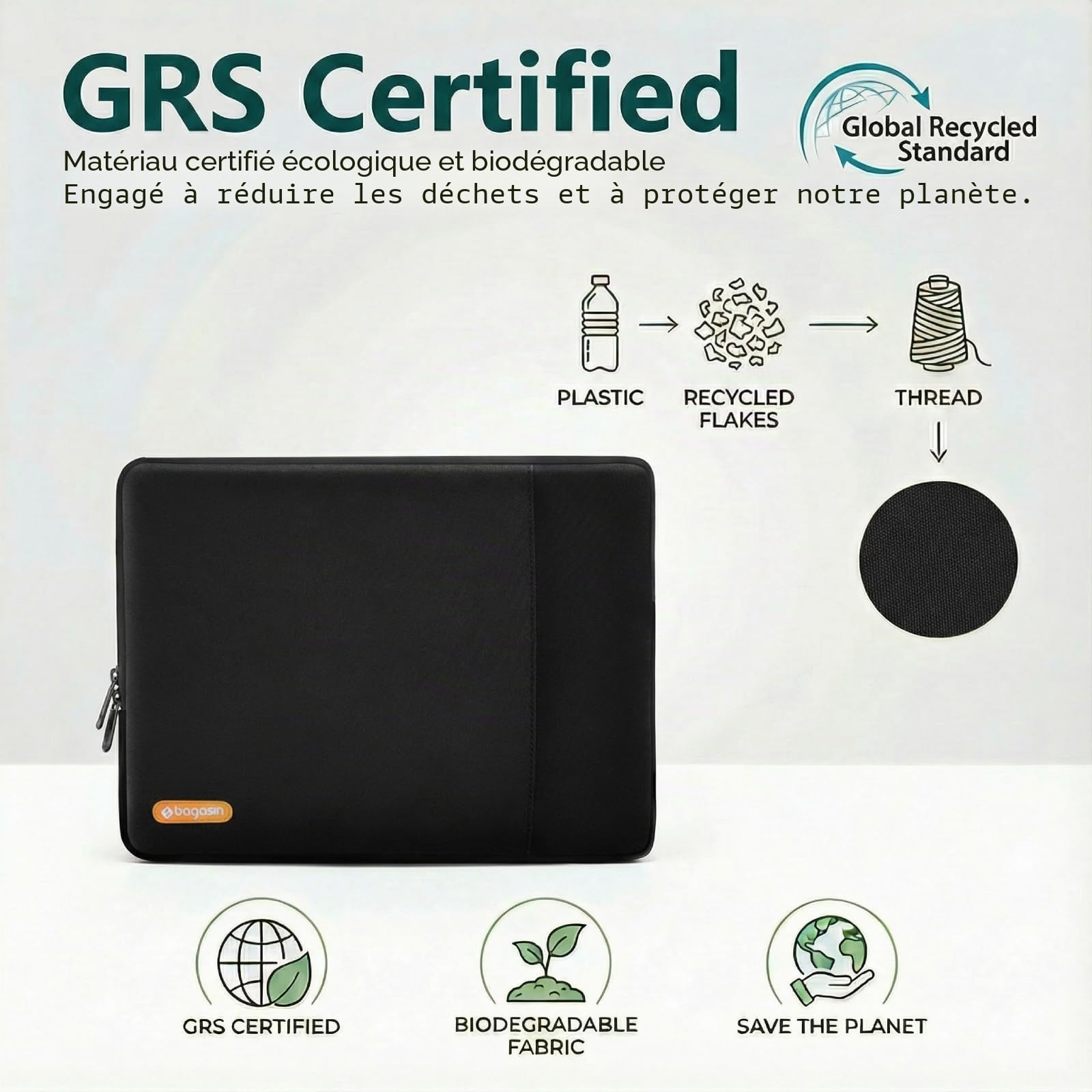 bagasin Housse ordinateur portable 15 15,6 16 pouces avec poche accessoires, compatible avec MacBook Air M5 A3448, M4 A3241, M3 A3114, M2 A2941 (2026–2023), Dell XPS, résistante à l’eau et à la saleté