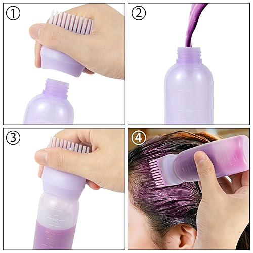 Miniatura 6 de 4 botellas aplicadoras de peine de raíz, botellas de tinte para el cabello de 6 onzas con peine y cepillo de aceite de plástico para el cabello a