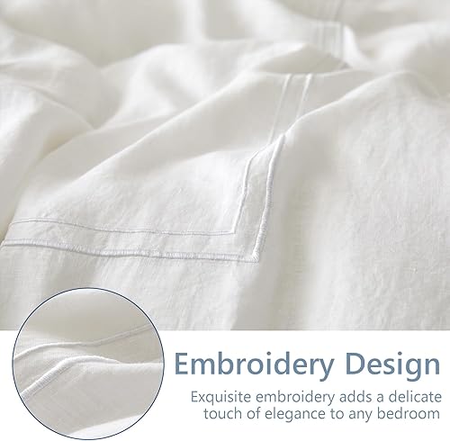 Miniatura 4 de Simple&Opulence Juego de funda de edredón 100% lino lavado de 104 x 92 pulgadas, juego de edredón suave de 3 piezas, doble bordado con cierre de