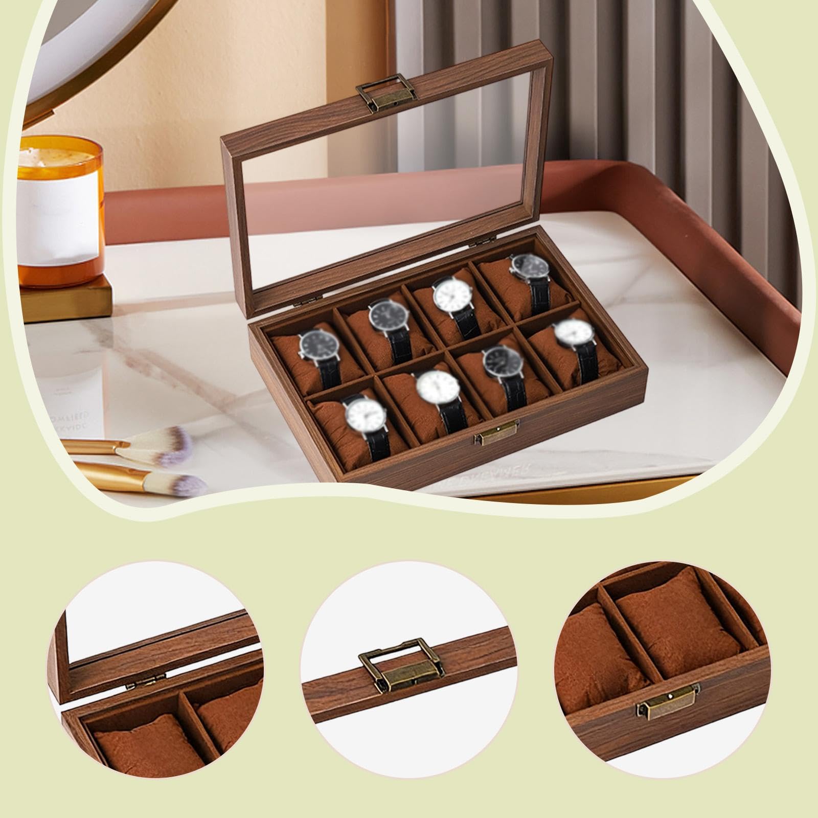 Caja de Relojes Estuche para Relojes Organizador de Relojes Porta Relojes con Material de Madera Sólida Y Segura Funcionalidad de Exposición