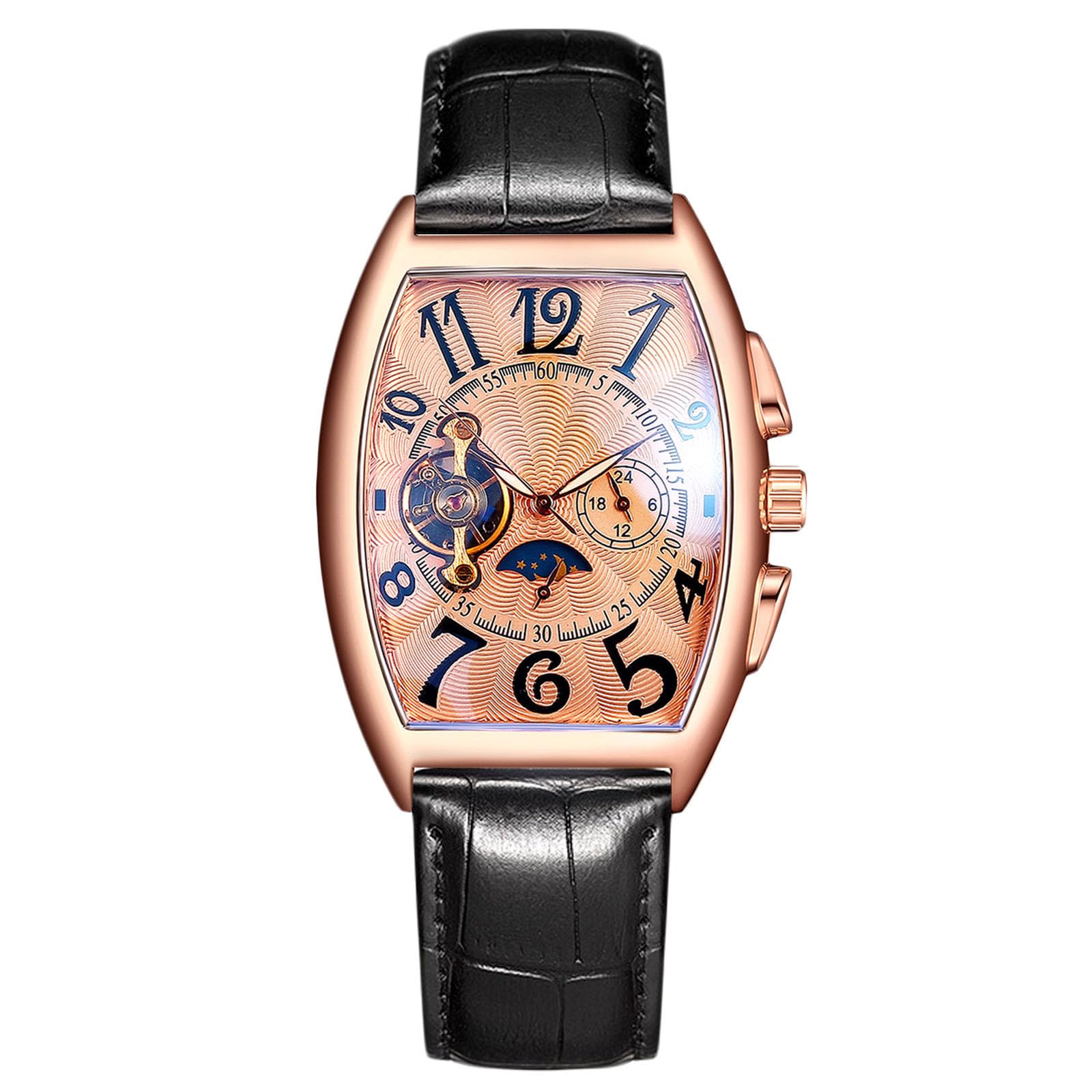 Orologio Uomo Automatico RORIOS A Carica Manuale - Quadrante Scheletrato, Cinturino In Pelle, Cassa Botte, Impermeabile 30m, Regalo Con Scatola - 3