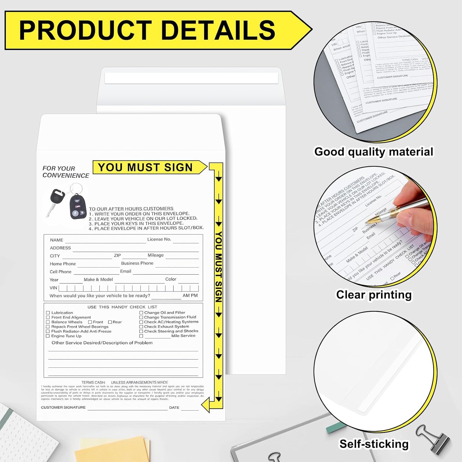 Marspark 500 PCS Key Drop Envelopes Bulk - 6 x 9 inch Night After Hours Self-Adhesive Cash Drop Off Envelopes for Auto Shop Repair & Service