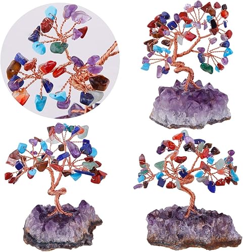 Miniatura 4 de Rockcloud Árbol de dinero con base de amatista, para riqueza y suerte, piedras coloridas
