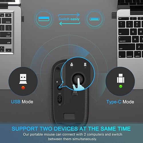Miniatura 3 de Vssoplor - Mouse inalámbrico tipo C, modo dual 2.4G, mouse inalámbrico USB C inalámbrico con nano USB y receptor tipo C compatible con PC, laptop,