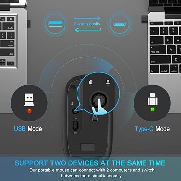 VssoPlor Type C Wireless Mouse, USB C MacBook Wireless Mouse, Black