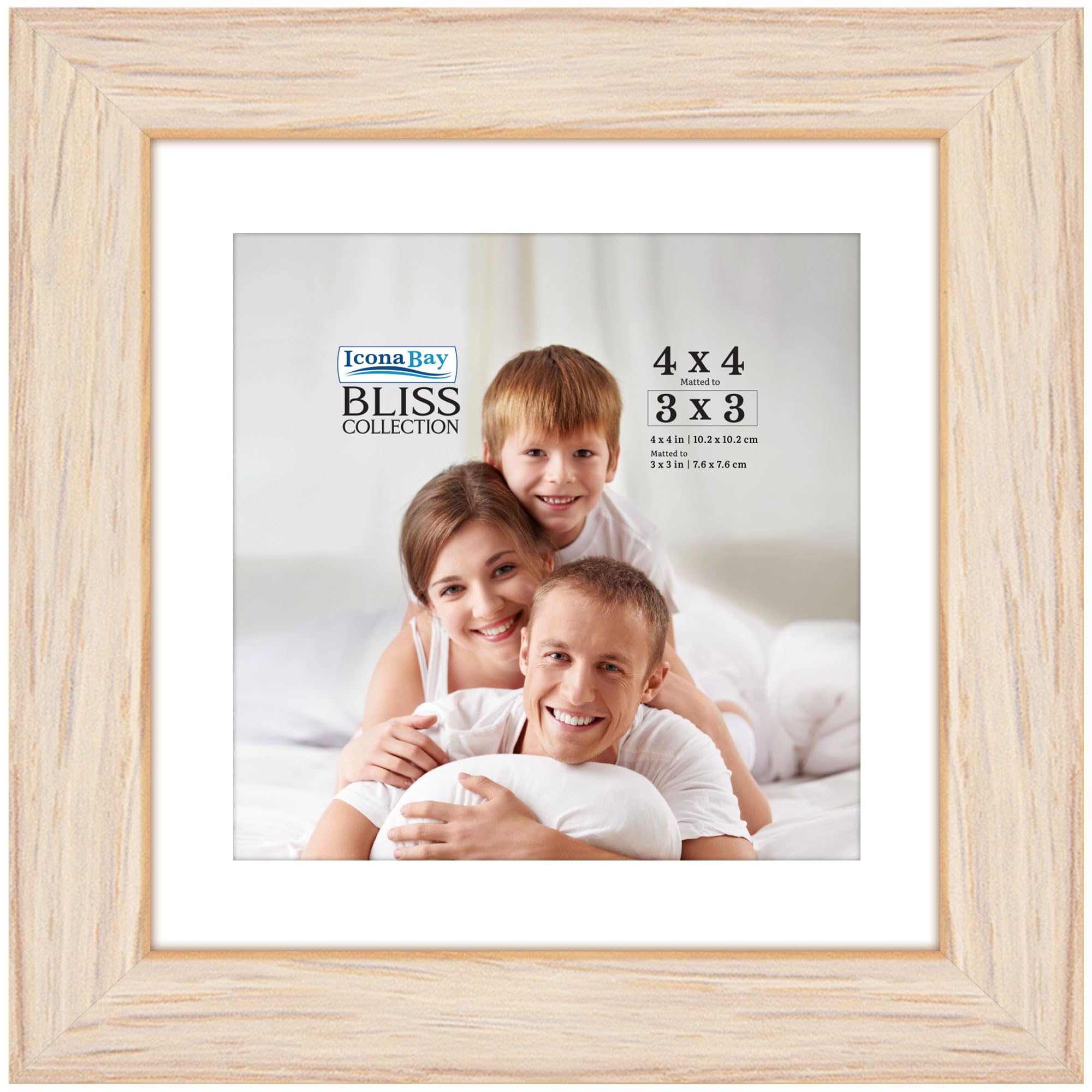 Icona Bay - 4x4 Light Oak Picture Frame with Removable Mat for 3x3 Photo - Modern Style Engineered Wood Frame - Table Top or Wall Mount - Bliss Collection — image 1