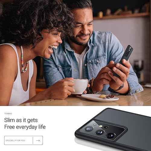 Miniatura 6 de TORRAS Funda compatible con Samsung Galaxy S21 Ultra, probada en caídas de grado militar, funda S21 Ultra, parte trasera dura mate translúcida con