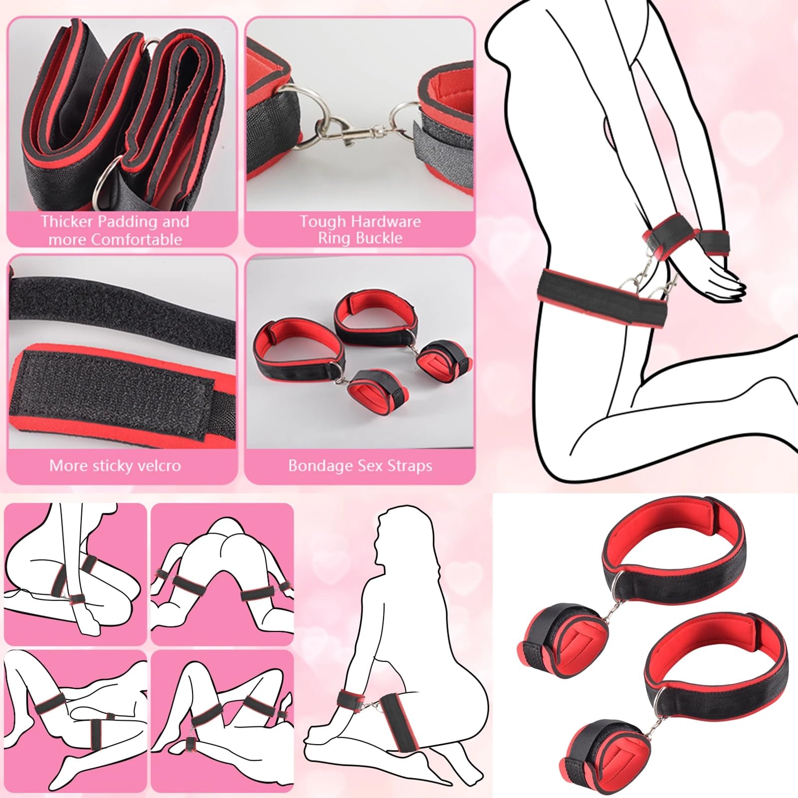 cavigliere in nylon Love Accessorio strumento di controllo per mani e piedi (nero e rosso)…