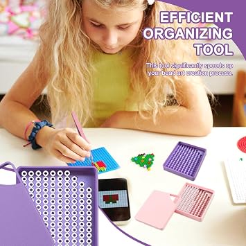 2 Pcs 5mm Fuse Beads Picking Tray Kit,with Tweezers Efficient Sorting Tool Effortless Beads Recovery for DIY Arts and Crafts Enthusiasts(Color:Pink+Purple)