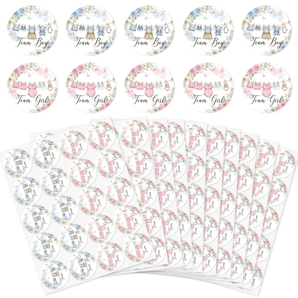 arricraft 200 Pcs Gender Reveal Stickers, 5cm/1.97inch Clothes Floral Decal Round Self-Adhesive Gender Reveal Labels Decorations Party Supplies Stickers for Shower Party Voting Game Ideas